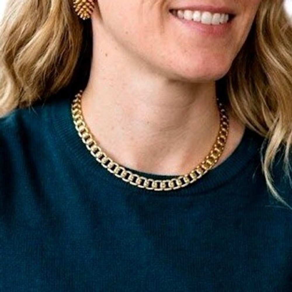 Vintage 1950 Gold Tone Gate Link Choker Necklace Textured Tank Track Mid Century